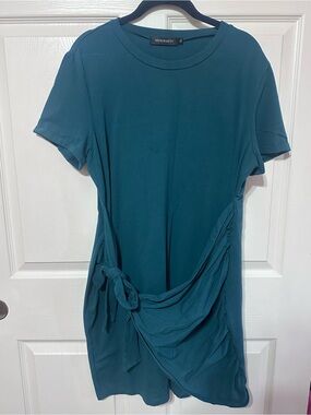 Teal Short-Sleeve Tie-Waist shirt dress